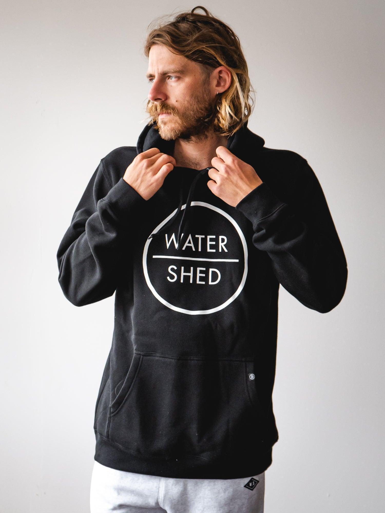 watershed classic logo hoody black - surf hoody - mens pullover hoody black 