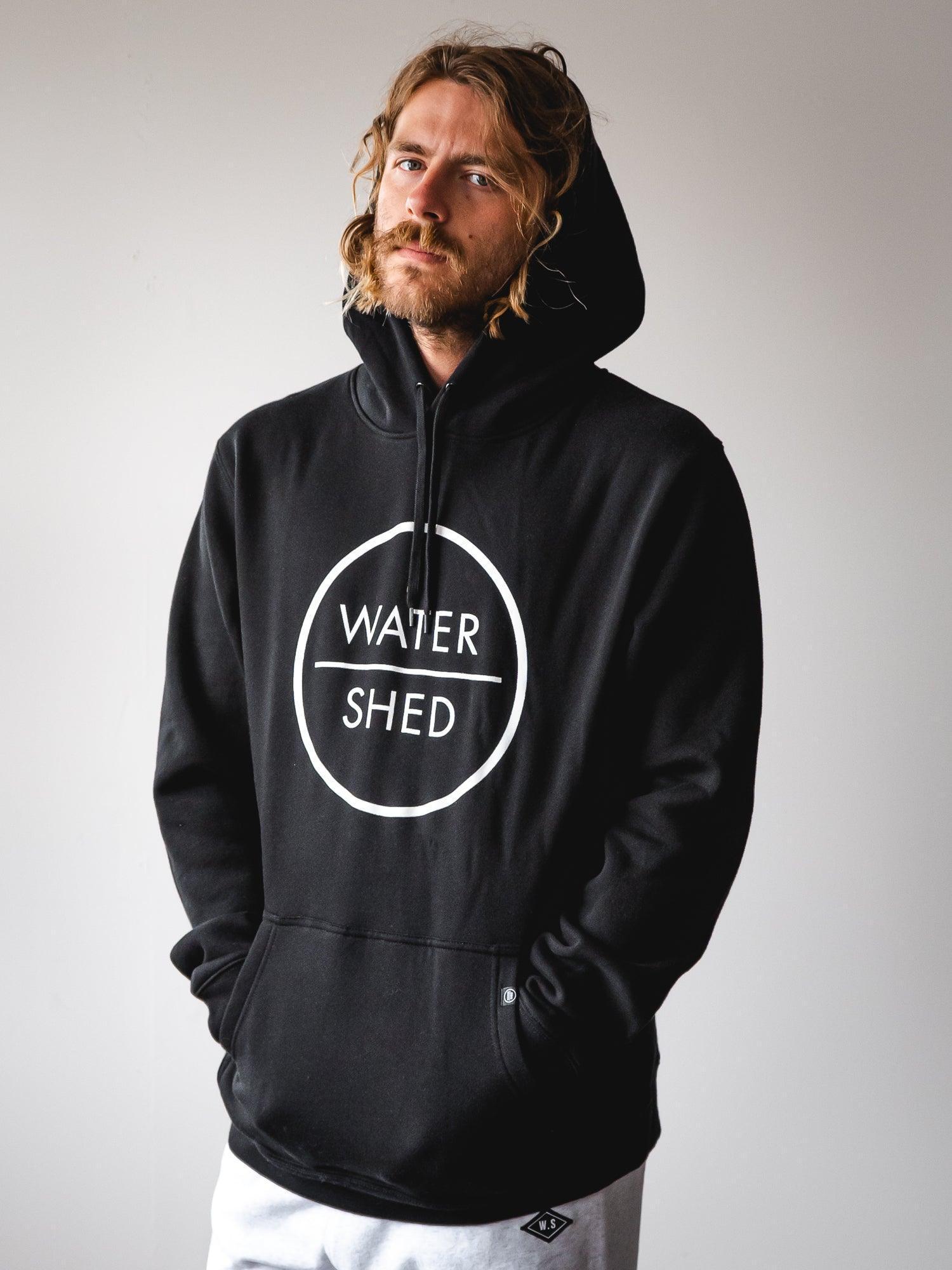 mens pullover black hoody watershed brand - surf & lifestyle brand - cornwall