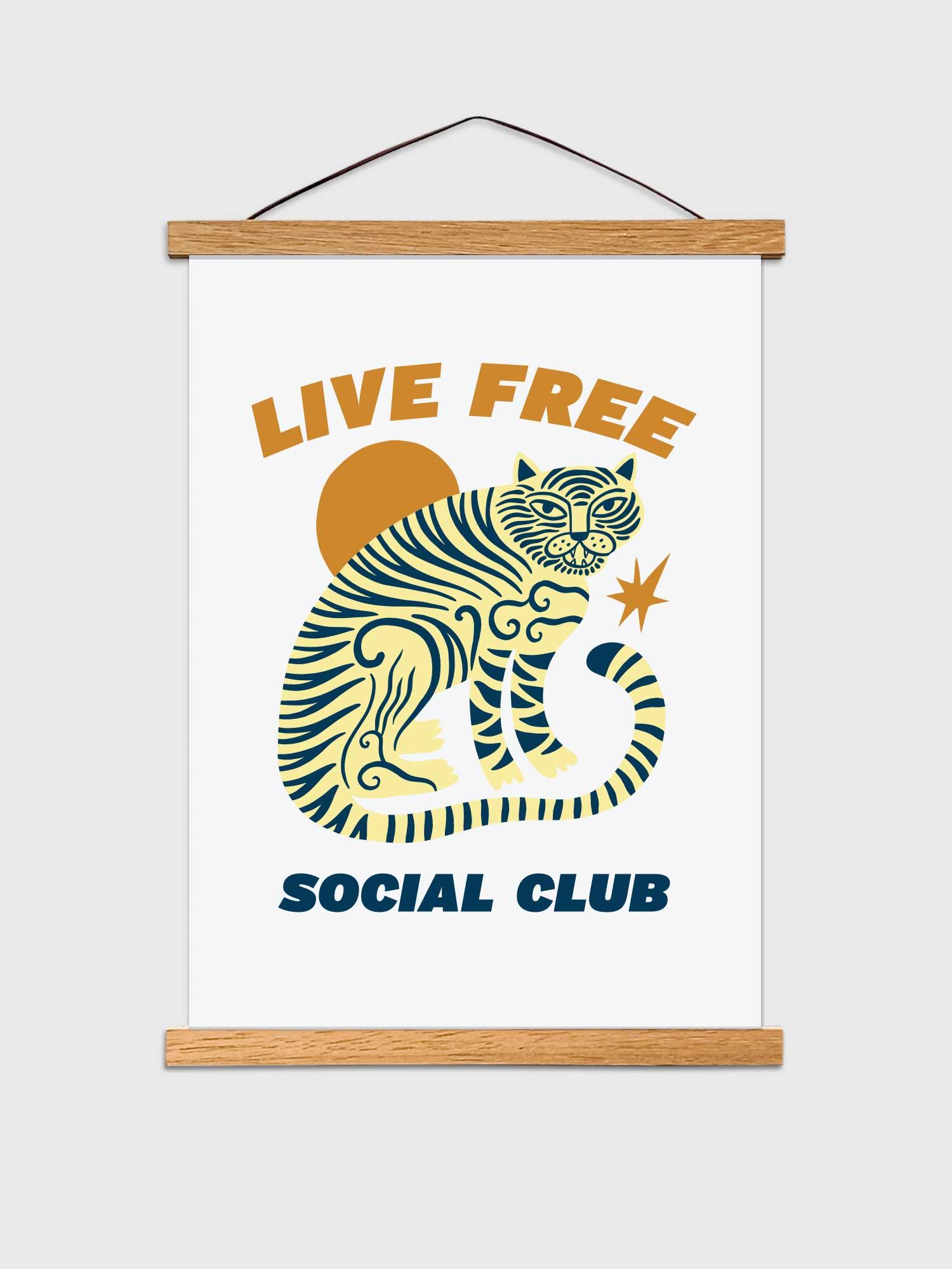 live fee hand drawn tiger, vintage, boho, modern poster and hanger